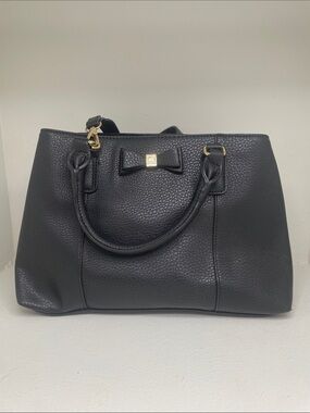 Anne Klein Black Pebbled Leather Bow Satchel purse